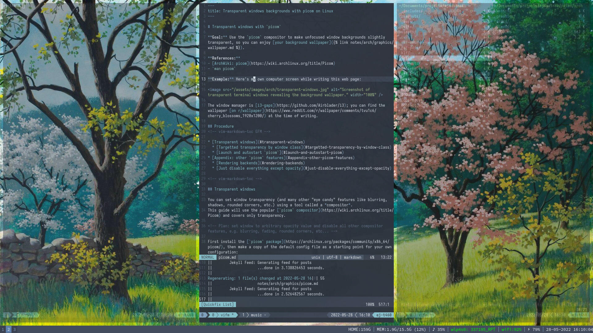 Screenshot of laptop display with transparent unfocused windows revealing background wallpaper.