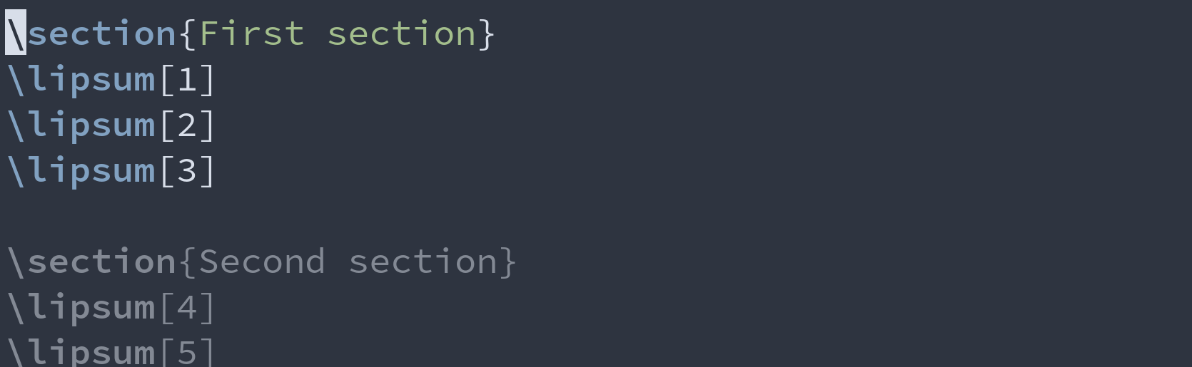 GIF: moving between LaTeX sections.