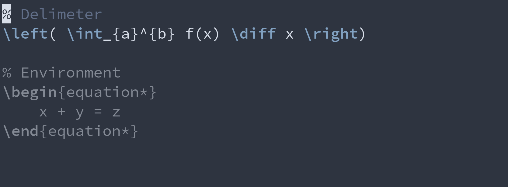 GIF: demonstrating some of VimTeX's text objects.