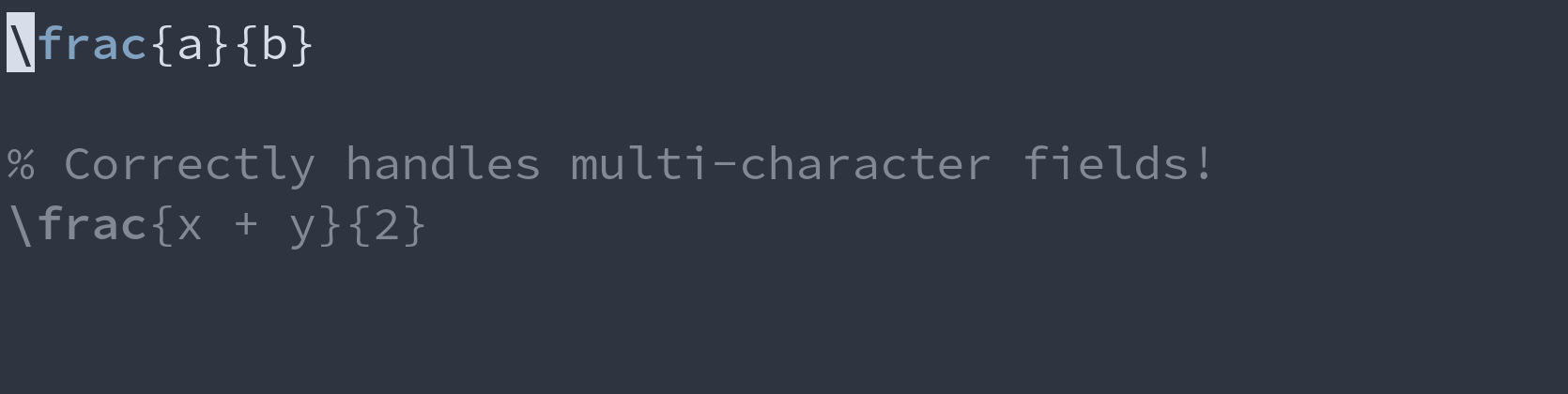 GIF: toggling between inline and display fractions with tsf.